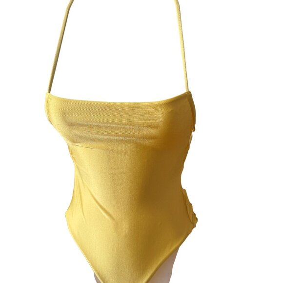 Lovers & Friends Yellow Halter One-Piece Swimsuit With Strappy Back Size XS - Picture 2 of 5